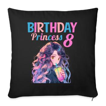 Anime Mandga Boba Bubble Tea 8ème anniversaire - Housse de coussin décorative 45 x 45 cm - noir - Devant