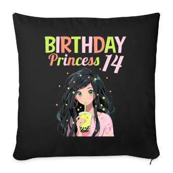 Anime Mandga Boba Bubble Tea 14th Birthday - Sofa pillowcase 17,3'' x 17,3'' (45 x 45 cm) - black - Front
