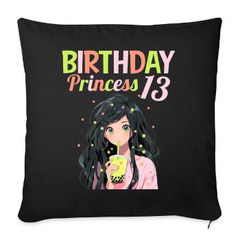 Anime Mandga Boba Bubble Tea 13th Birthday - Sofa pillowcase 17,3'' x 17,3'' (45 x 45 cm) - black - Front