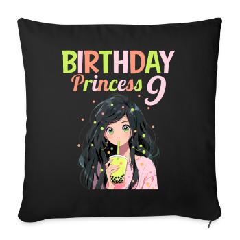 Anime Mandga Boba Bubble Tea 9th Birthday - Sofa pillowcase 17,3'' x 17,3'' (45 x 45 cm) - black - Front