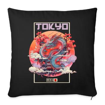 Tokyo Asie 80s Dragon Dragon Rétro Japonais - Housse de coussin décorative 45 x 45 cm - noir - Devant