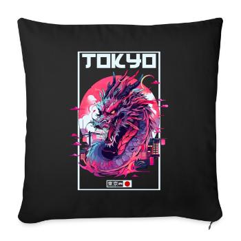 Tokyo Asie 80s Dragon Dragon Rétro Japonais - Housse de coussin décorative 45 x 45 cm - noir - Devant