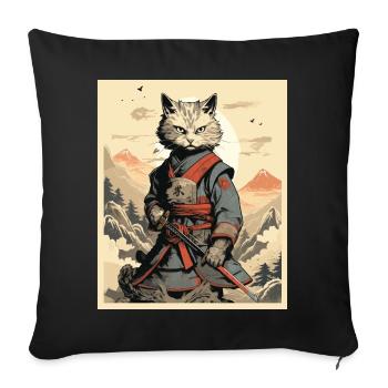 Japanese Cat Warrior - Sofa pillowcase 17,3'' x 17,3'' (45 x 45 cm) - black - Front