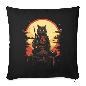 Japanese Cat Warrior - Sofa pillowcase 17,3'' x 17,3'' (45 x 45 cm) - black - Front