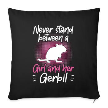 Fille et son rongeur gerbille Gerbille - Housse de coussin décorative 45 x 45 cm - noir - Devant