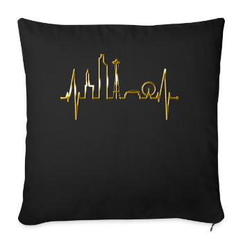 Seattle Skyline Heartbeat USA Fan Heart Pulse Love - Sofa pillowcase 17,3'' x 17,3'' (45 x 45 cm) - black - Front