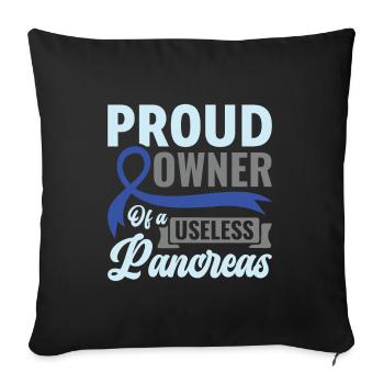 Fier propriétaire d’un pancréas inutile - Diabétiques - Housse de coussin décorative 45 x 45 cm - noir - Devant