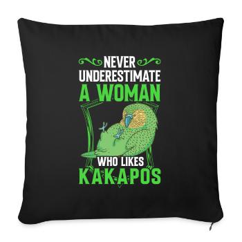 Femme avec perroquet de Nouvelle-Zélande Kakapo - Housse de coussin décorative 45 x 45 cm - noir - Devant