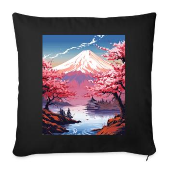 Mount Fuji Japanese Landscape Art Print - Sofakissenbezug 45 x 45 cm - Schwarz - Vorne