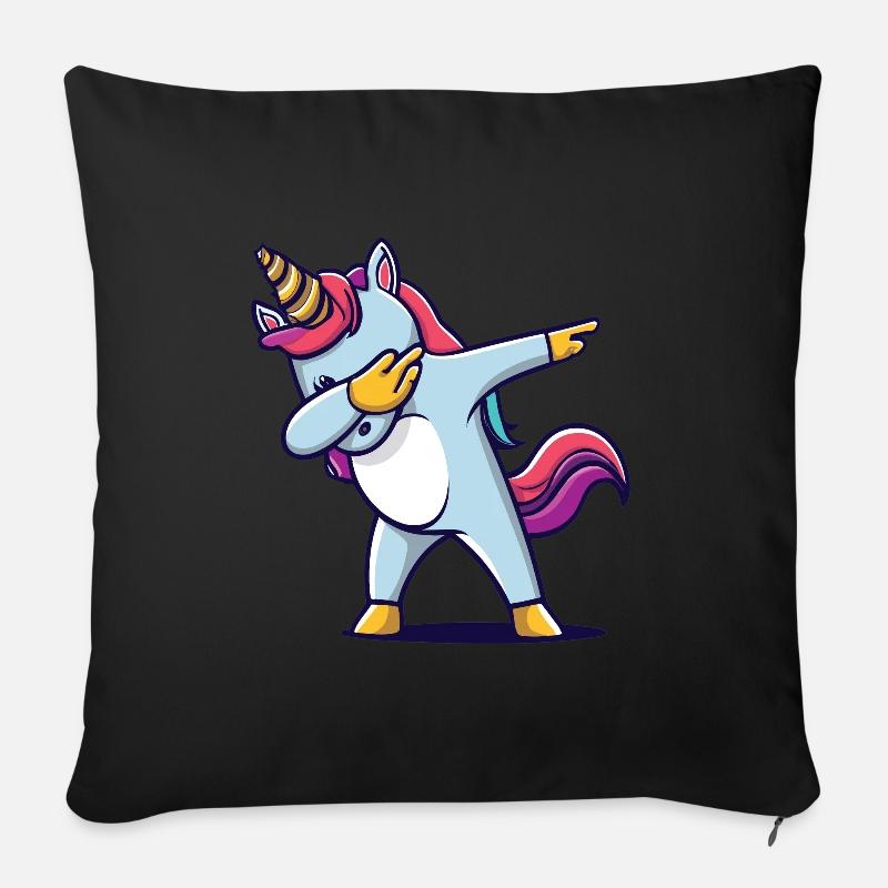 Dab Dabbing Licorne Dabbing Danse de la licorne - Housse de coussin décorative 45 x 45 cm - noir