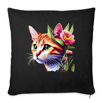 Bloom Cat, colorful - Sofa pillowcase 17,3'' x 17,3'' (45 x 45 cm) - black - Front