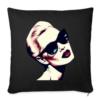 Pop Art Femme Avec Lunettes De Soleil Design - Housse de coussin décorative 45 x 45 cm - noir - Devant