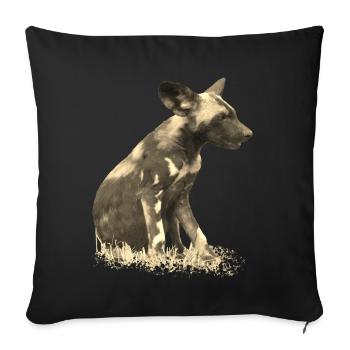 Chien sauvage dans la seiche - Chien - Animal sauvage - Afrique - Housse de coussin décorative 45 x 45 cm - noir - Devant