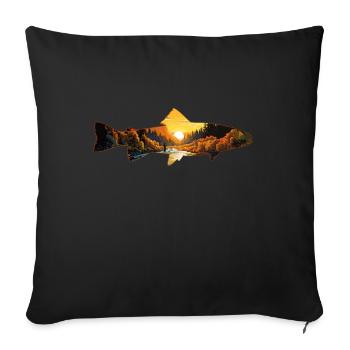 Retro Sunset River & Mountain Scene Trout - Sofa pillowcase 17,3'' x 17,3'' (45 x 45 cm) - black - Front