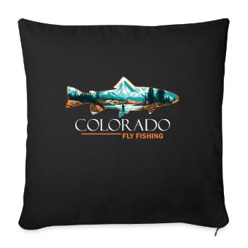 Pêche à la mouche dans le Colorado au milieu du Rocky - Housse de coussin décorative 45 x 45 cm - noir - Devant