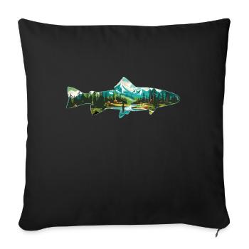 Pêche à la mouche de la truite : l’amour rétro pour le - Housse de coussin décorative 45 x 45 cm - noir - Devant