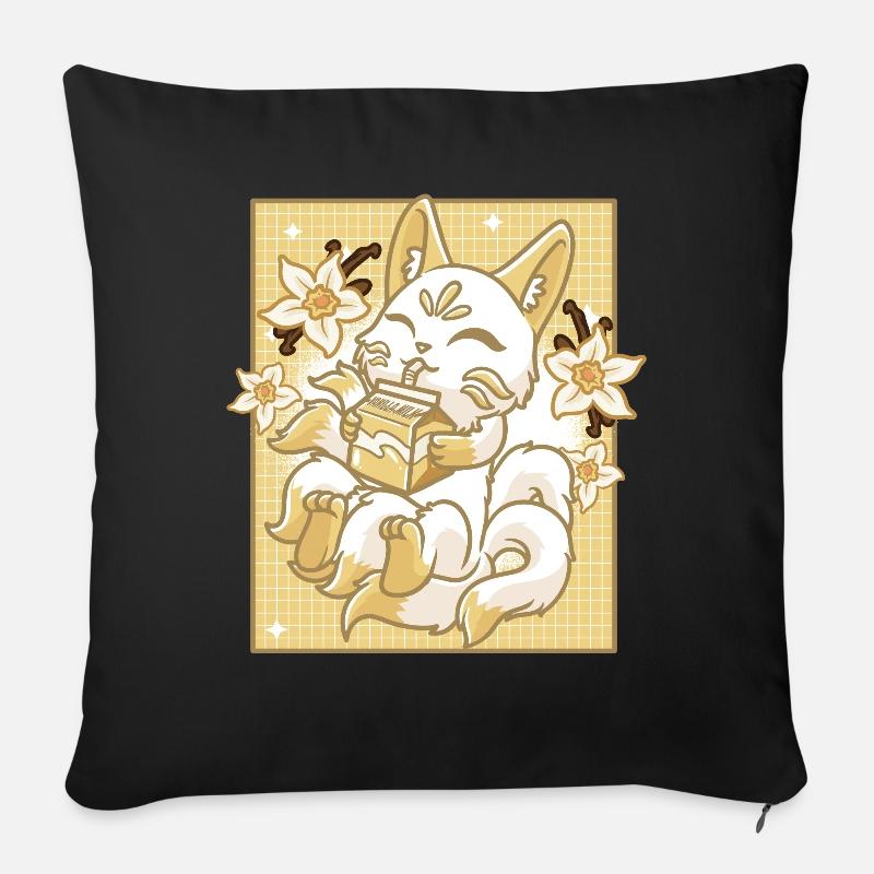 Kitsune Japan Anime Kawaii Vanillemilch - Sofakissenbezug 45 x 45 cm - Schwarz