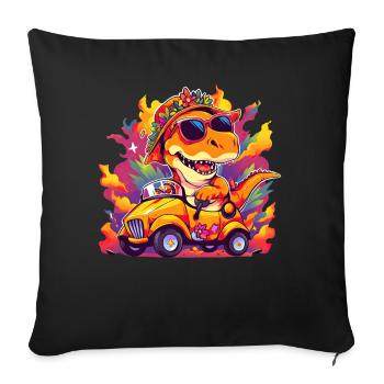 T-Rex conduit un camion monstre - Housse de coussin décorative 45 x 45 cm - noir - Devant