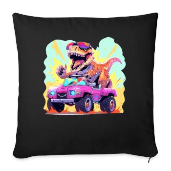 T-Rex conduit un camion monstre - Housse de coussin décorative 45 x 45 cm - noir - Devant