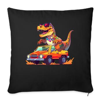 T-Rex conduit un camion monstre - Housse de coussin décorative 45 x 45 cm - noir - Devant