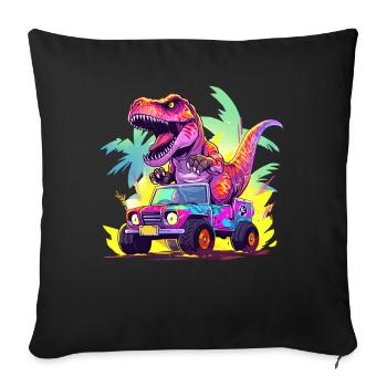 T-Rex conduit un camion monstre - Housse de coussin décorative 45 x 45 cm - noir - Devant