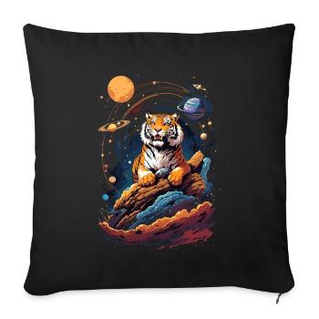 Tiger on the cliff in space - Solar System - Sofa pillowcase 17,3'' x 17,3'' (45 x 45 cm) - black - Front