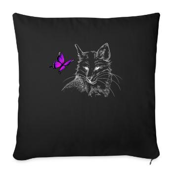 Renard esthétique avec papillon - Housse de coussin décorative 45 x 45 cm - noir - Devant