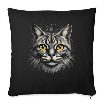 Cat Portrait Artwork | Animal motif cat - Sofa pillowcase 17,3'' x 17,3'' (45 x 45 cm) - black - Front