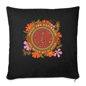 Peace Sign Boho Flowers Retro 60s 70s Groovy Hippy - Sofakissenbezug 45 x 45 cm - Schwarz - Vorne