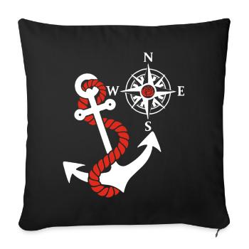 Compass rose and sea anchor (white) - Sofa pillowcase 17,3'' x 17,3'' (45 x 45 cm) - black - Front