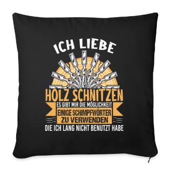 Holzschnitzer Holzschnitzerei - Sofakissenbezug 45 x 45 cm - Schwarz - Vorne