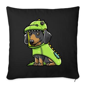 Chien teckel en costume de dinosaure Chien Beistzer - Housse de coussin décorative 45 x 45 cm - noir - Devant