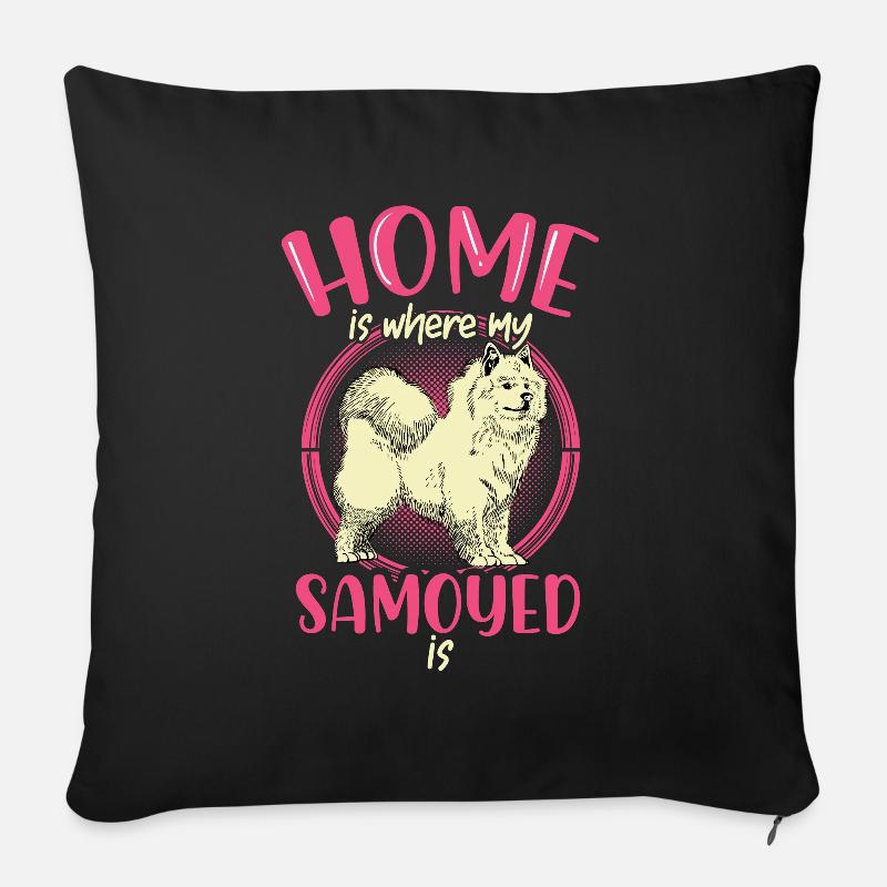 Samoyède est ma maison Samoyède Spitz - Housse de coussin décorative 45 x 45 cm - noir