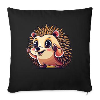 Mignon hérisson de dessin animé dans une pose joyeuse - Housse de coussin décorative 45 x 45 cm - noir - Devant