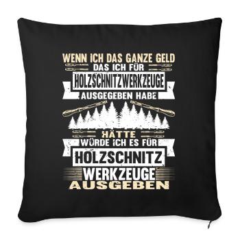 Holzschnitzer Holzschnitzerei - Sofakissenbezug 45 x 45 cm - Schwarz - Vorne