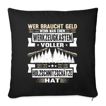 Holzschnitzer Holzschnitzerei - Sofakissenbezug 45 x 45 cm - Schwarz - Vorne