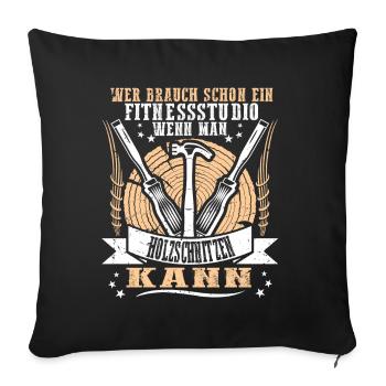Holzschnitzer Holzschnitzerei - Sofakissenbezug 45 x 45 cm - Schwarz - Vorne