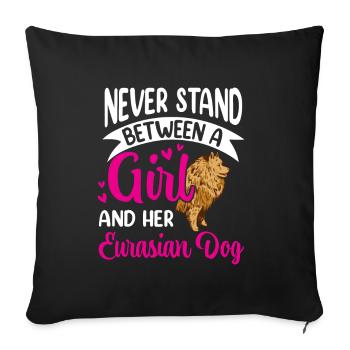 Fille et son chien eurasien Eurasier - Housse de coussin décorative 45 x 45 cm - noir - Devant