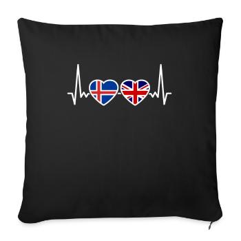 Islande Royaume-Uni Heartbeat Flag Islandais britannique - Housse de coussin décorative 45 x 45 cm - noir - Devant