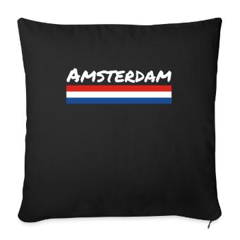 Amsterdam Pays-Bas Drapeau néerlandais - Housse de coussin décorative 45 x 45 cm - noir - Devant