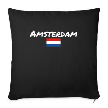 Amsterdam Pays-Bas Drapeau néerlandais - Housse de coussin décorative 45 x 45 cm - noir - Devant
