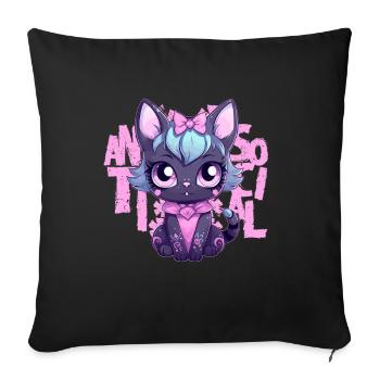 Kawaii Pastel Goth Cat Antisocial Introvert Japane - Sofakissenbezug 45 x 45 cm - Schwarz - Vorne