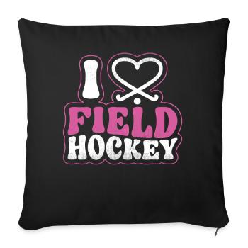 Field Hockey Heart I Love Field - Sofa pillowcase 17,3'' x 17,3'' (45 x 45 cm) - black - Front