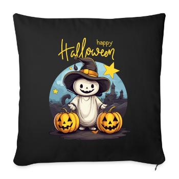 Little ghost celebrating Halloween with witch hat - Sofa pillowcase 17,3'' x 17,3'' (45 x 45 cm) - black - Front