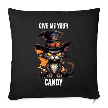 Chat noir avec chapeau de sorcière veut des bonbons d’Halloween - Housse de coussin décorative 45 x 45 cm - noir - Devant