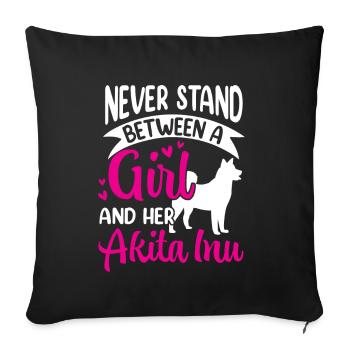Fille et son Akita Inu Akita japonais - Housse de coussin décorative 45 x 45 cm - noir - Devant