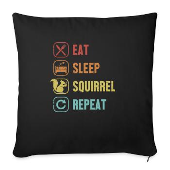 Manger Sommeil Écureuil Répéter Écureuil Écureuil Gris Écureuil - Housse de coussin décorative 45 x 45 cm - noir - Devant