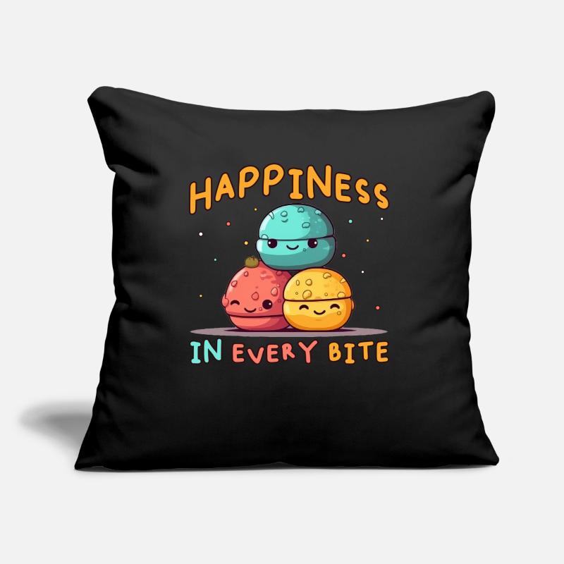Happiness In Every Bite Cute Macaroon Funny Macaro Sofakissenbezug 45 x 45 cm