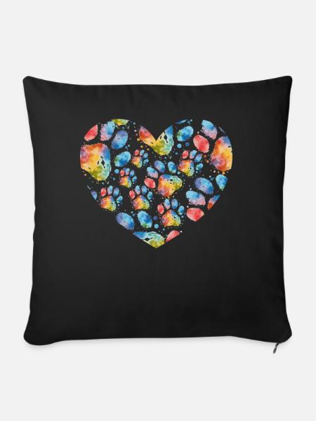 Colorful Paw Prints Watercolor Dog Paws Heart Dog - Sofakissenbezug 45 x 45 cm - Schwarz