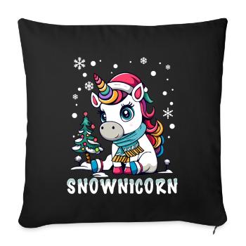 Licorne mignonne avec écharpe et chapeau de père Noël - Housse de coussin décorative 45 x 45 cm - noir - Devant